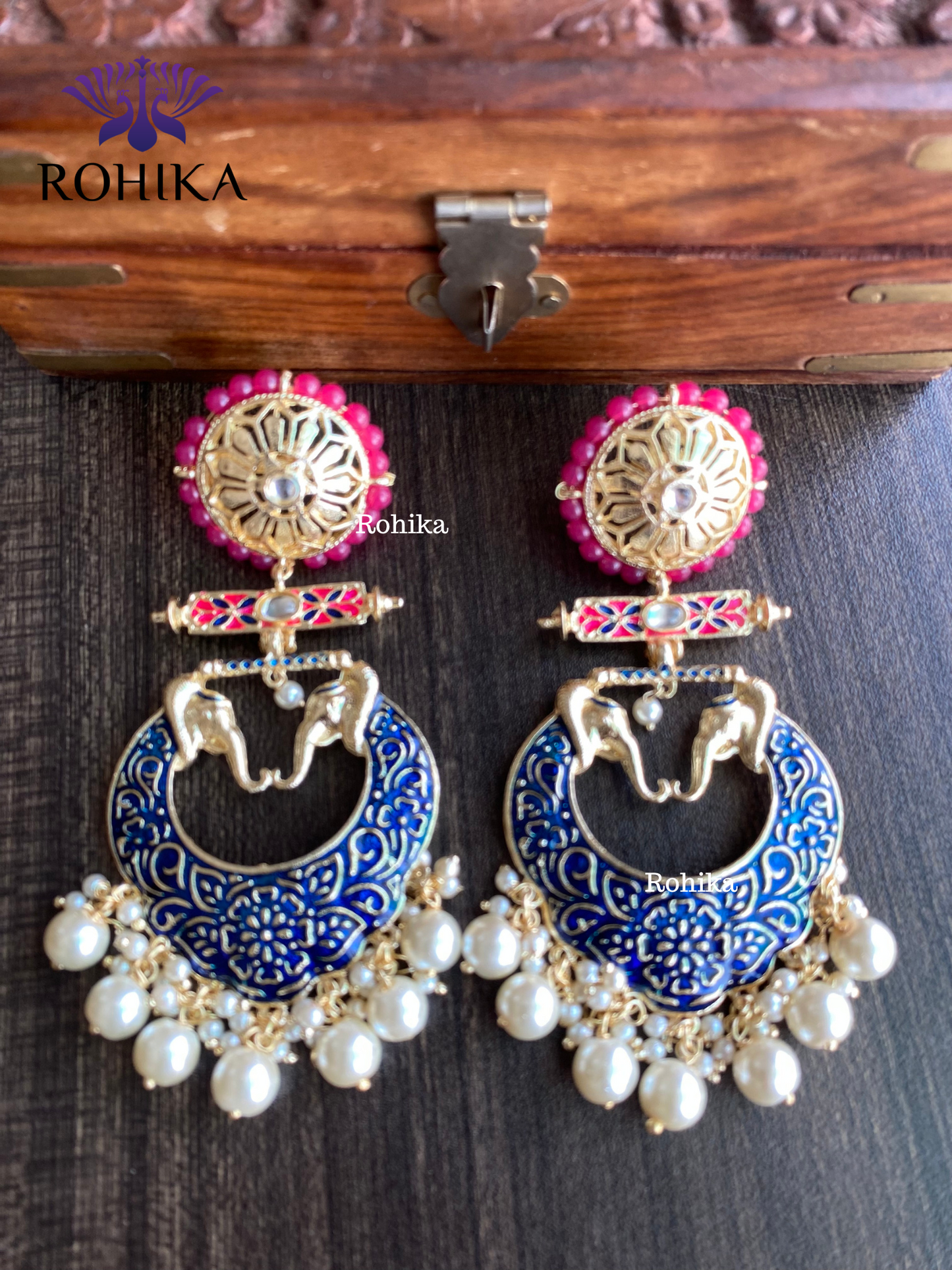 Gaja meenakari earrings - Dark Blue