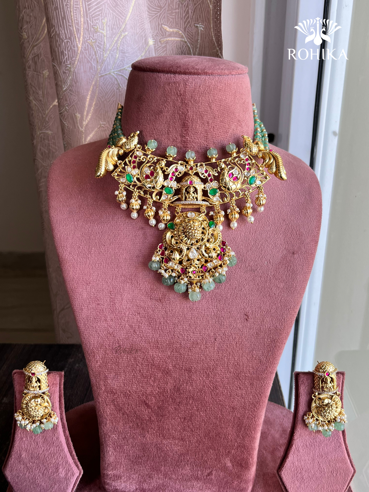 Devishi Moisanite Heritage Necklace set -Mint Green