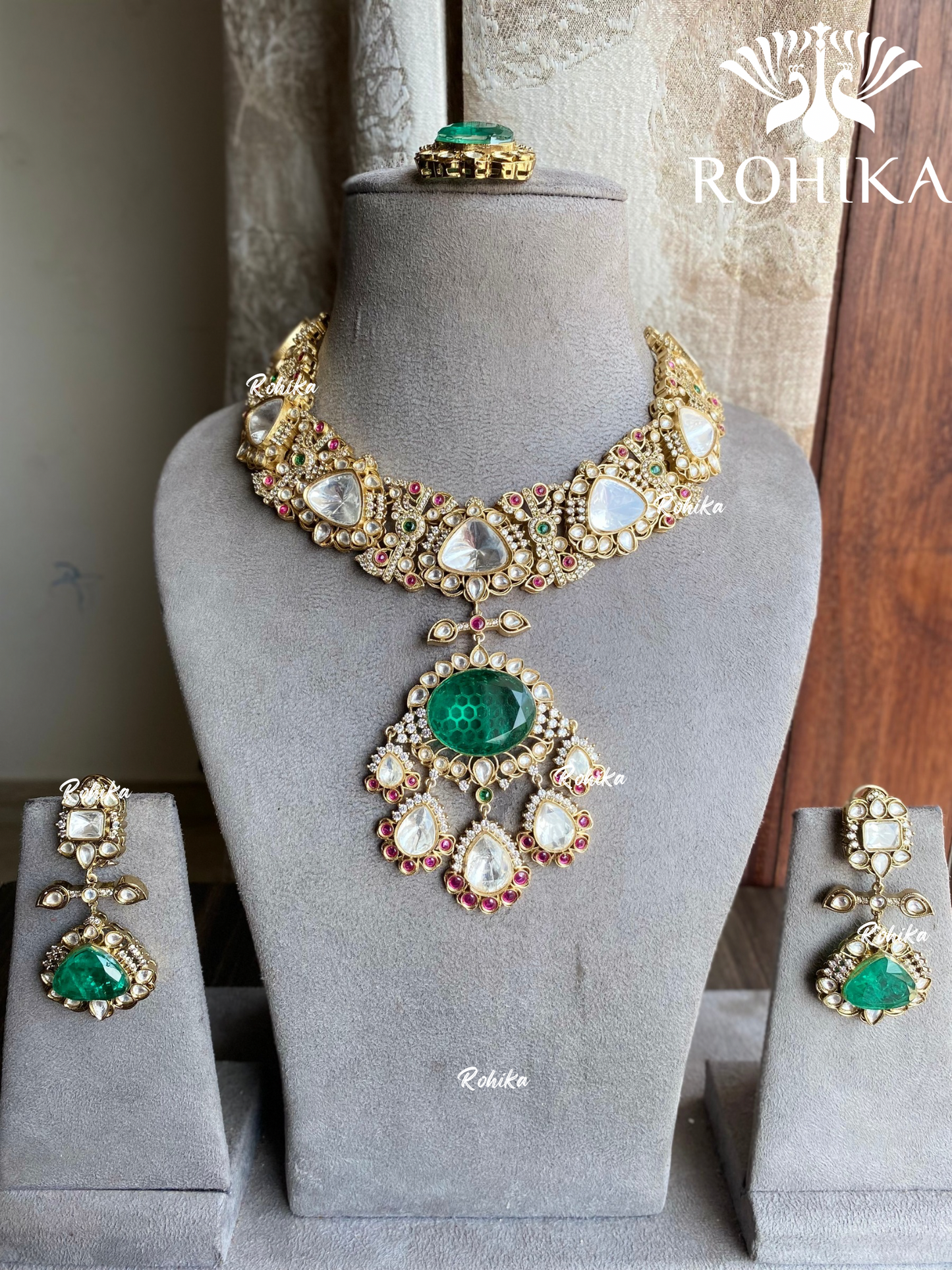 Manya polki kundan necklace set - Dark green