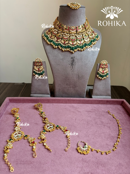 Indra Pachhi Kundan Bridal Set - Multi colour | Riwayat Heritage Collection - Rohika Store