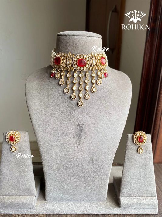 Asmi doublet kundan choker set - Red