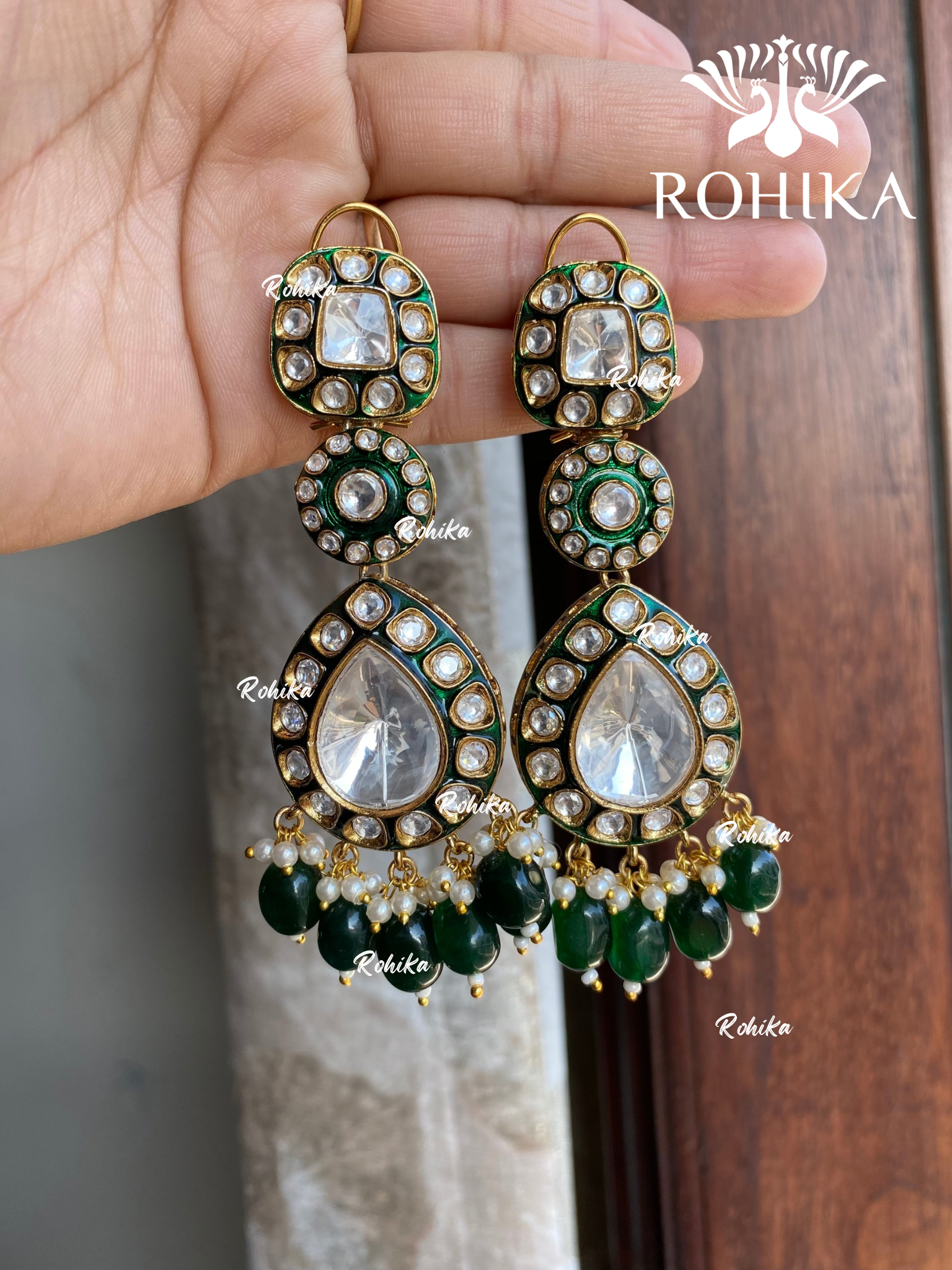 Nia bikaneri kundan earrings - Green