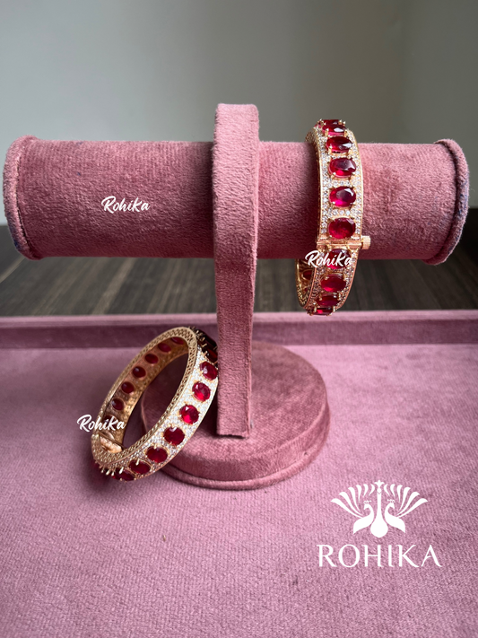 Pritha Moissanite Kada/Bangles (MB-0106)- Ruby Red - Rohika Store