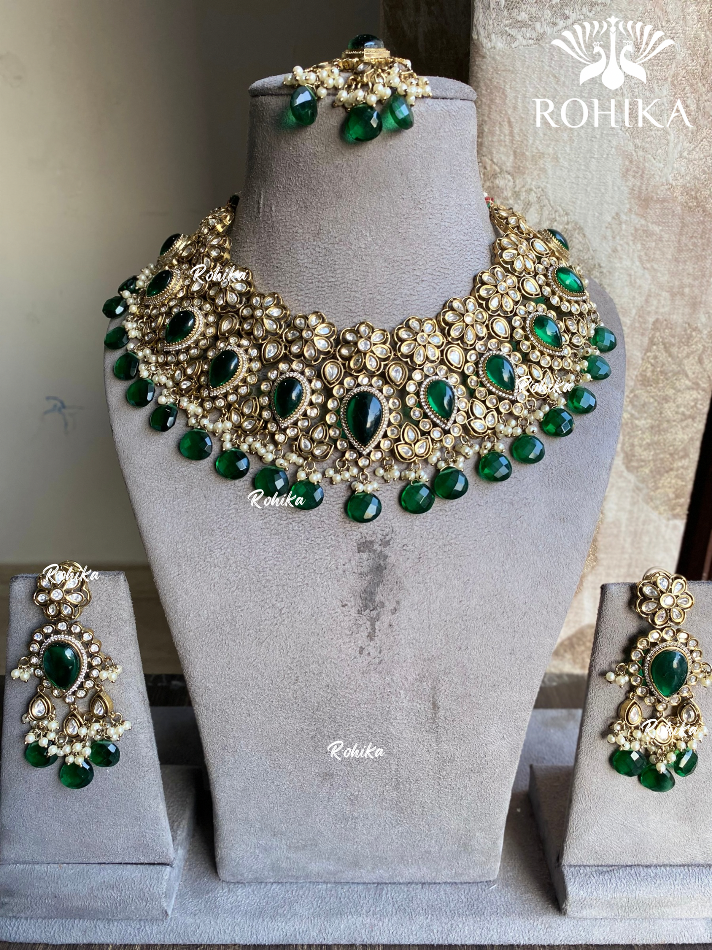 Bhoomi polki kundan necklace set - Green