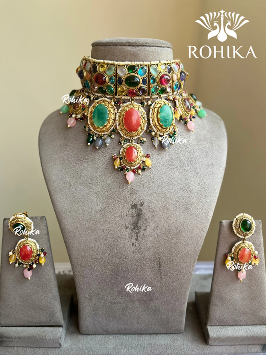 Saabya inspired fusion necklace set (SS017) - Multi colour - Rohika Store