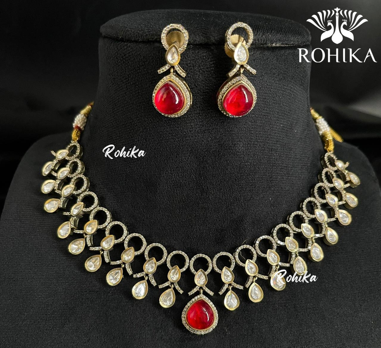 Siya polki kundan necklace set - Red