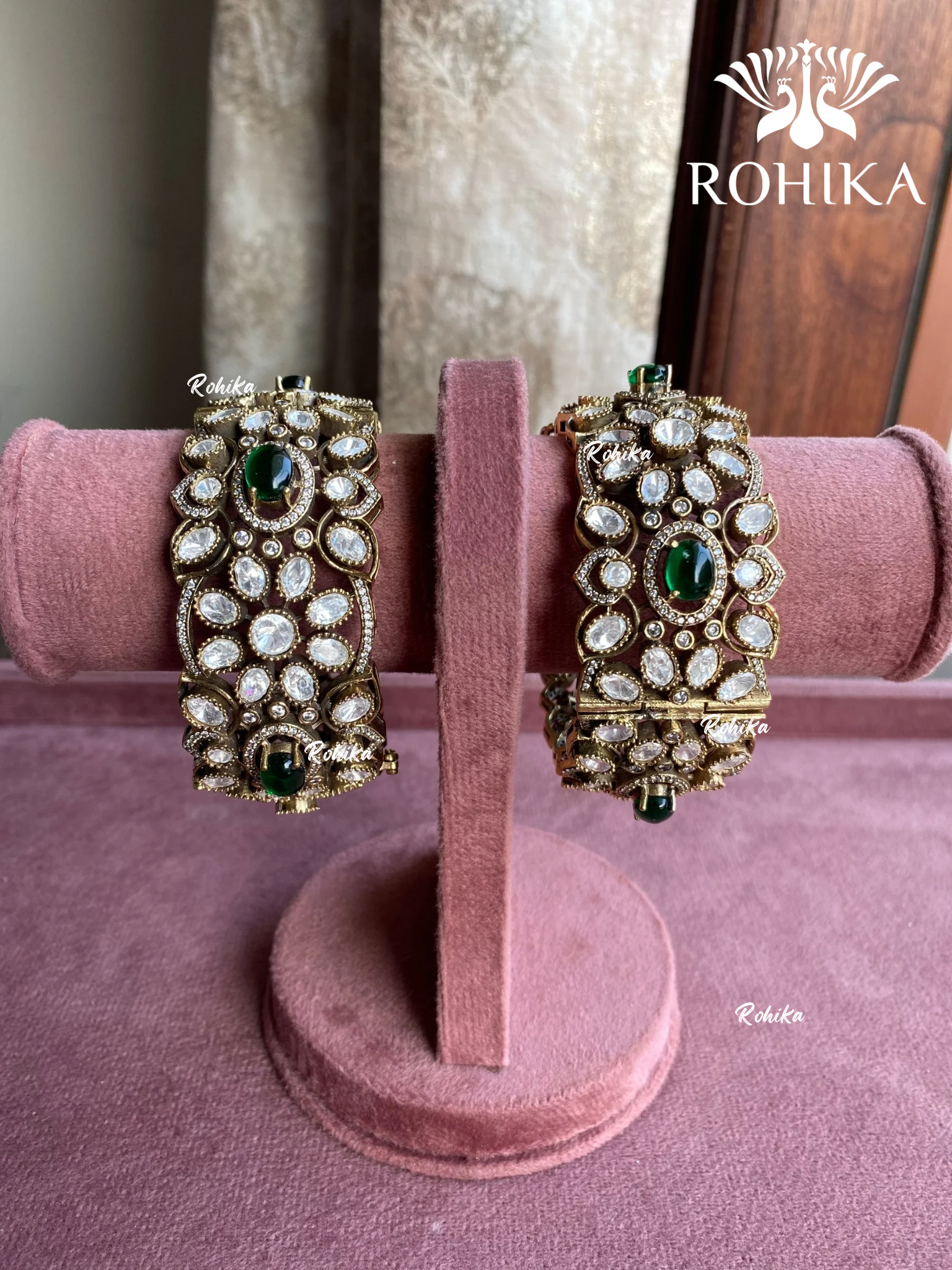 Mudita moisinite kundan kada/bangles - Green