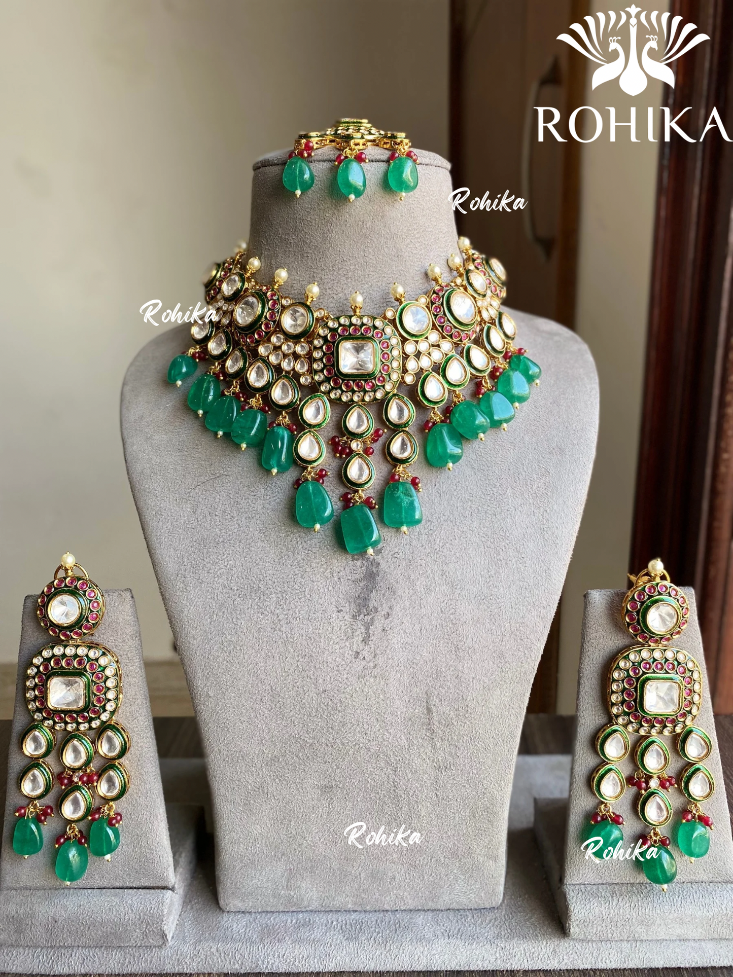 Sohini kundan necklace set - Green