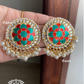 Khushi kundan studs - Green ana red