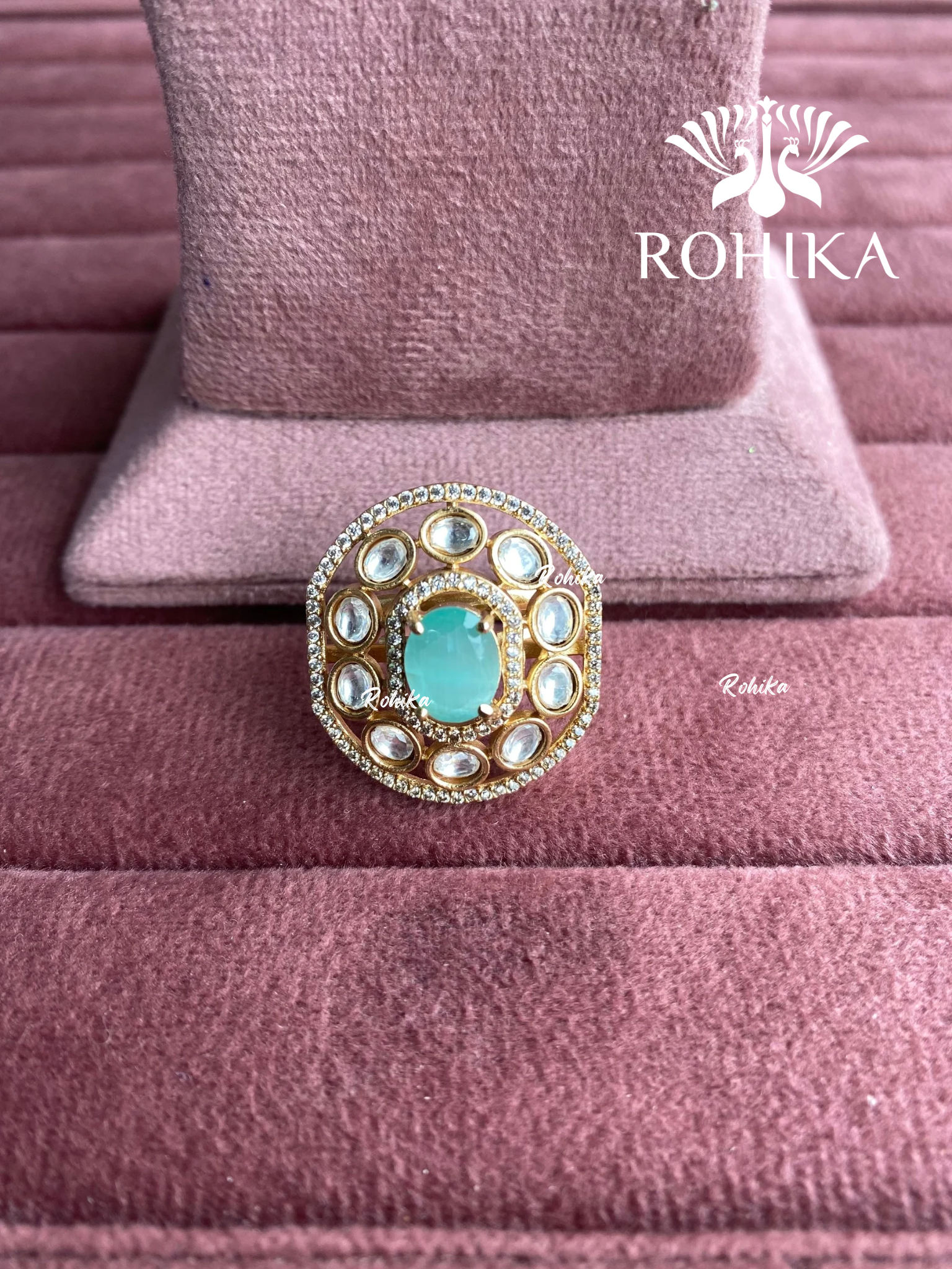 Angana polki kundan ring  (SG-026) - Mint green