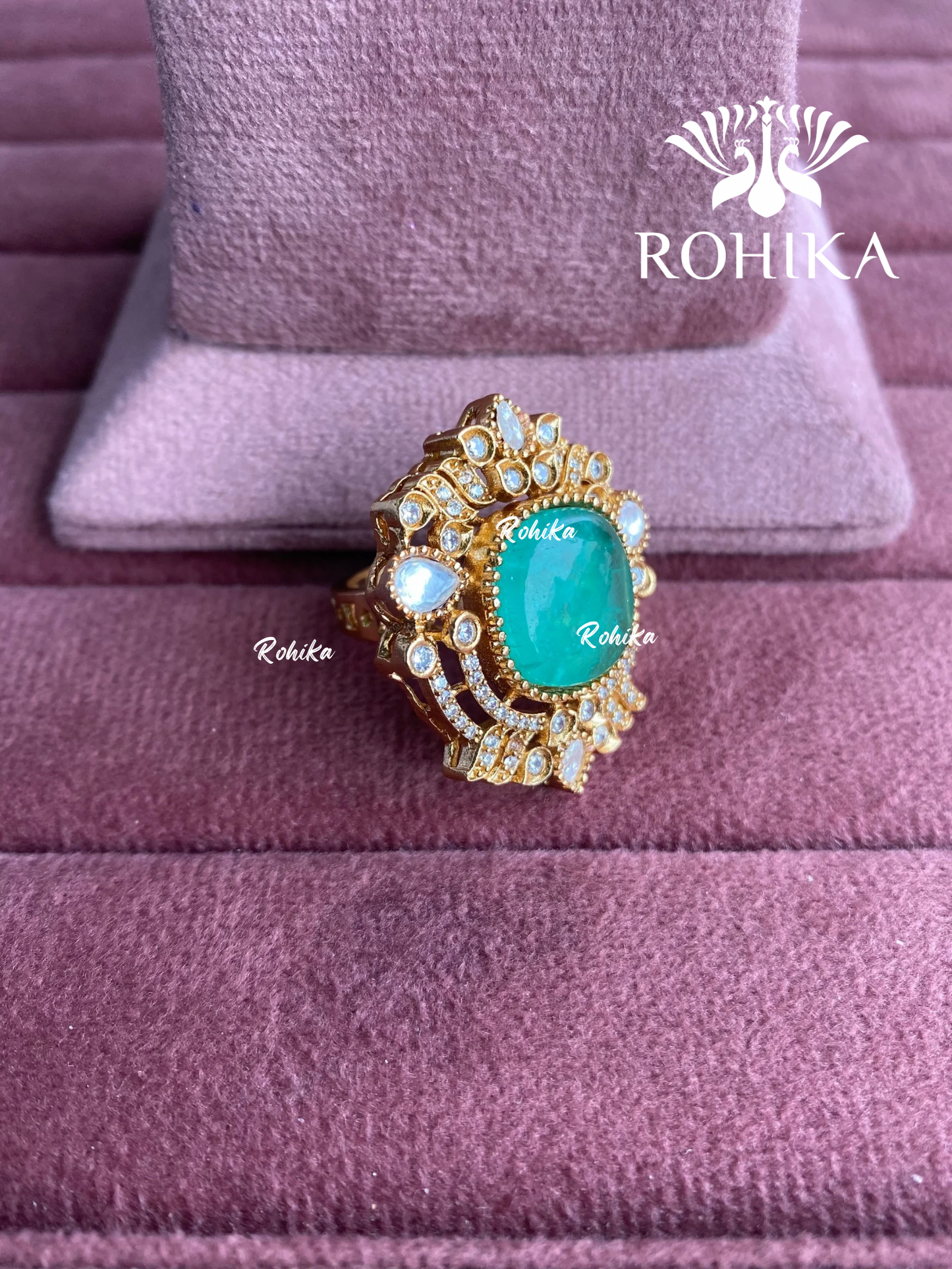 Angana polki kundan ring (SG-128) - Mint green