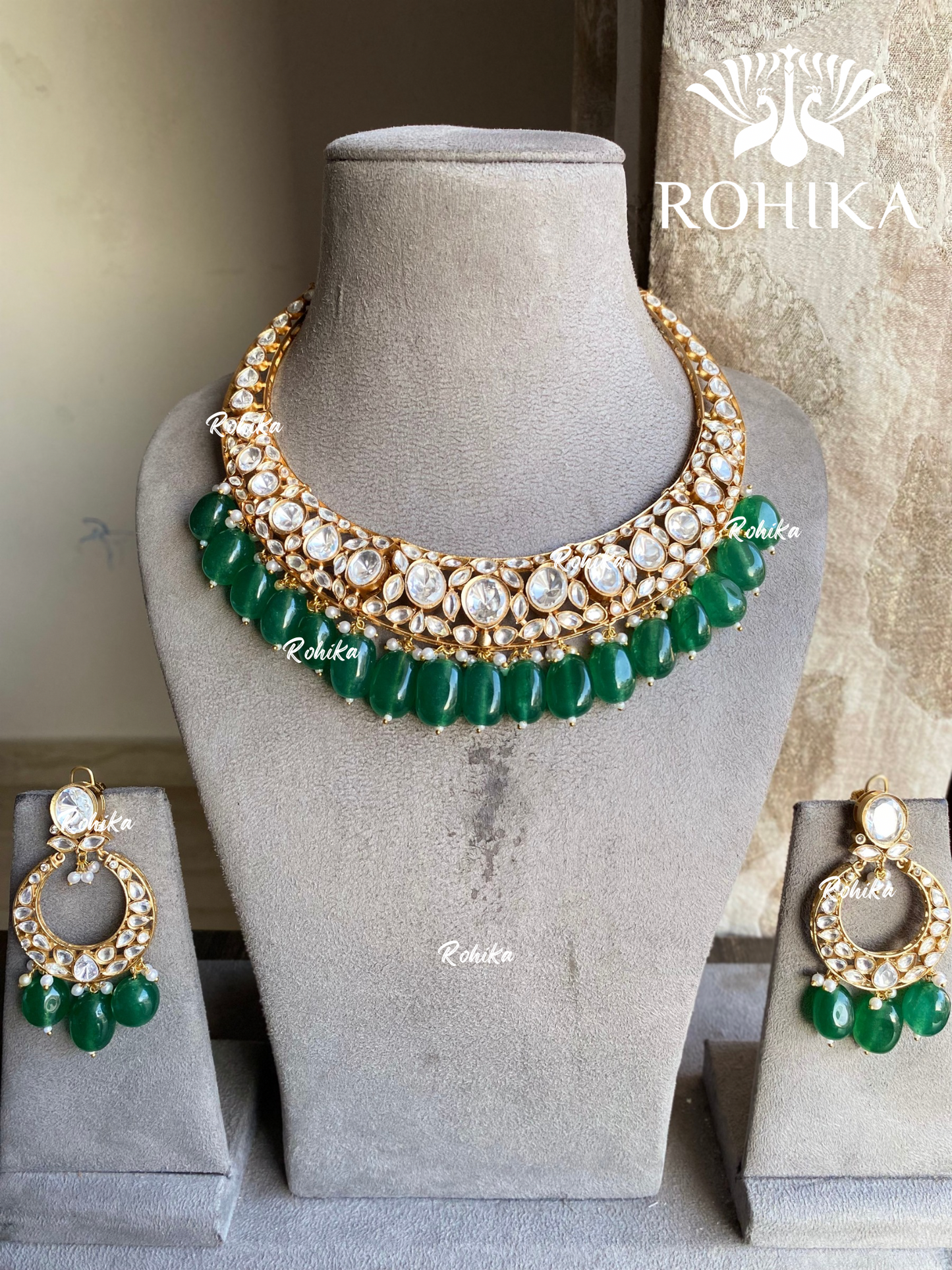 Ekanti moisanite hasli necklace set - Dark green