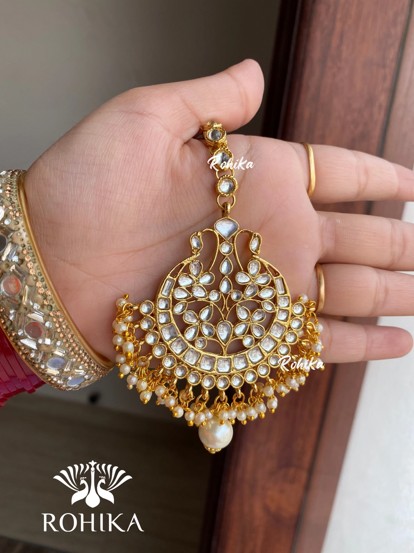 Kavita earrings and maangtikka combo - White