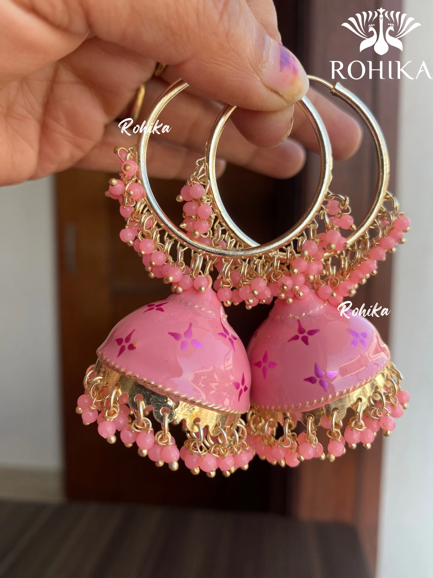 (Charu jhumka bali earrings  -Pink