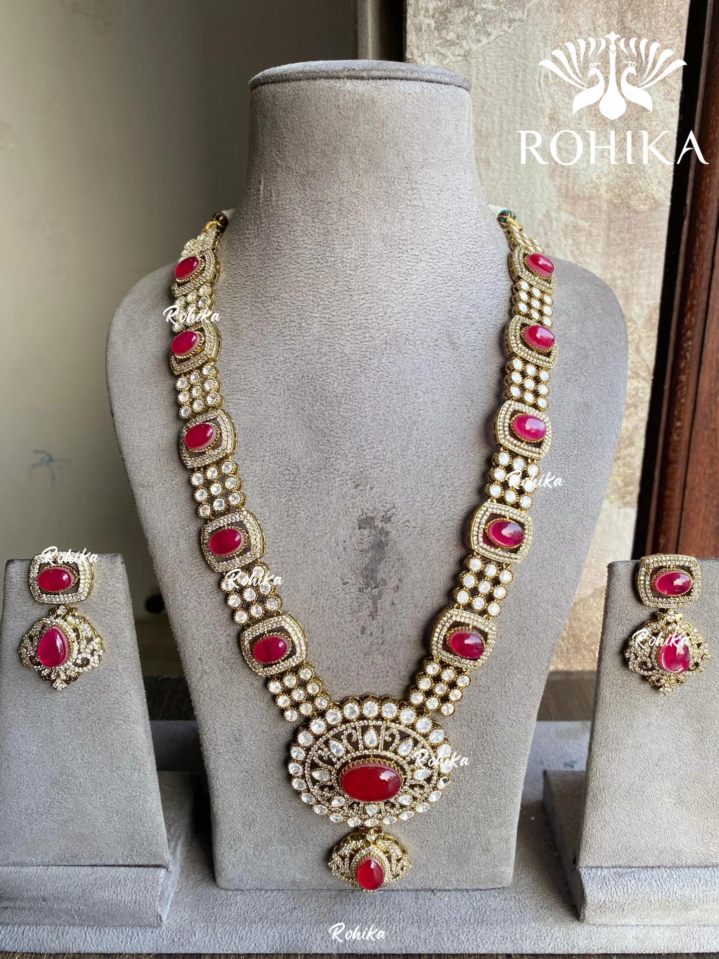 Misthi doublet polki kunda long necklace set - Pink