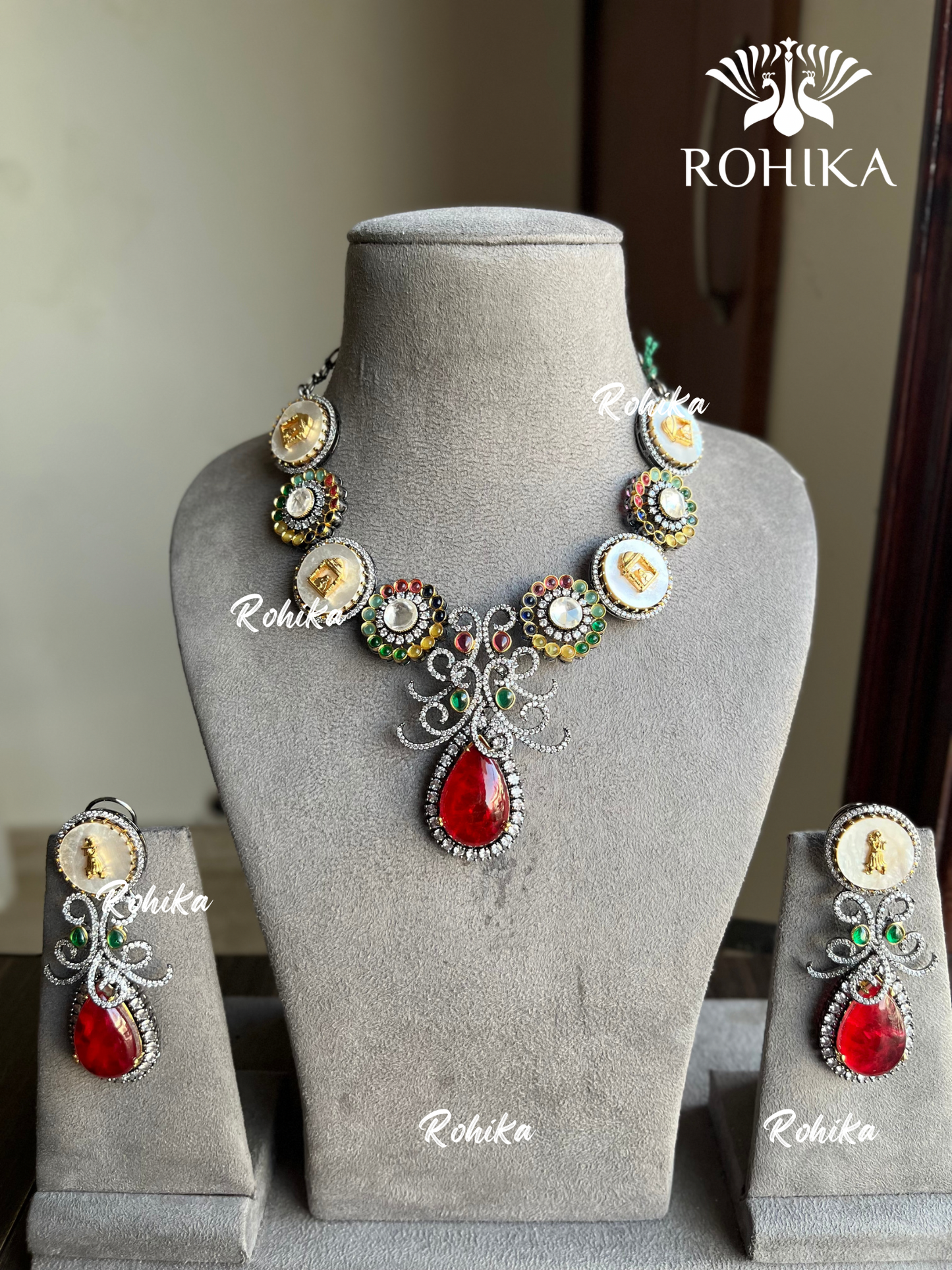 Saabya inspired polki kundan necklace set (SS002)- Red