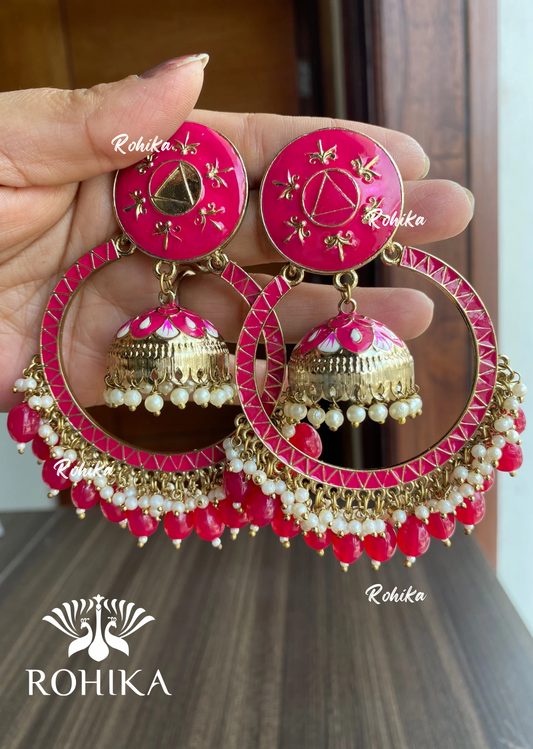 Sonal meenakari chandbali earrings - Meganta