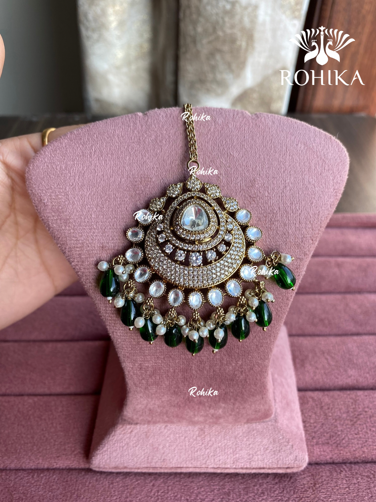 Neha polki kundan maangtikka - Green