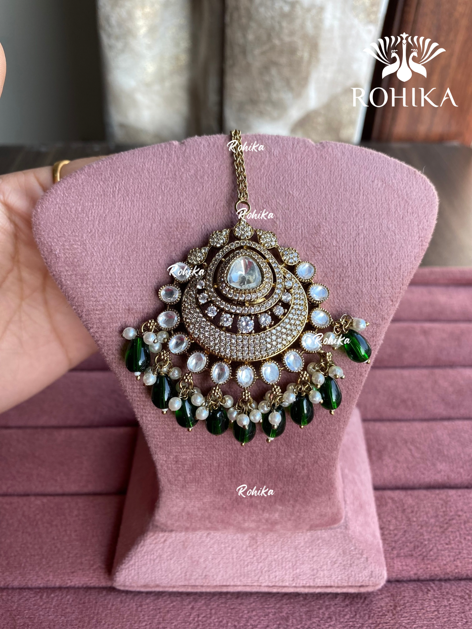 Neha polki kundan maangtikka - Green