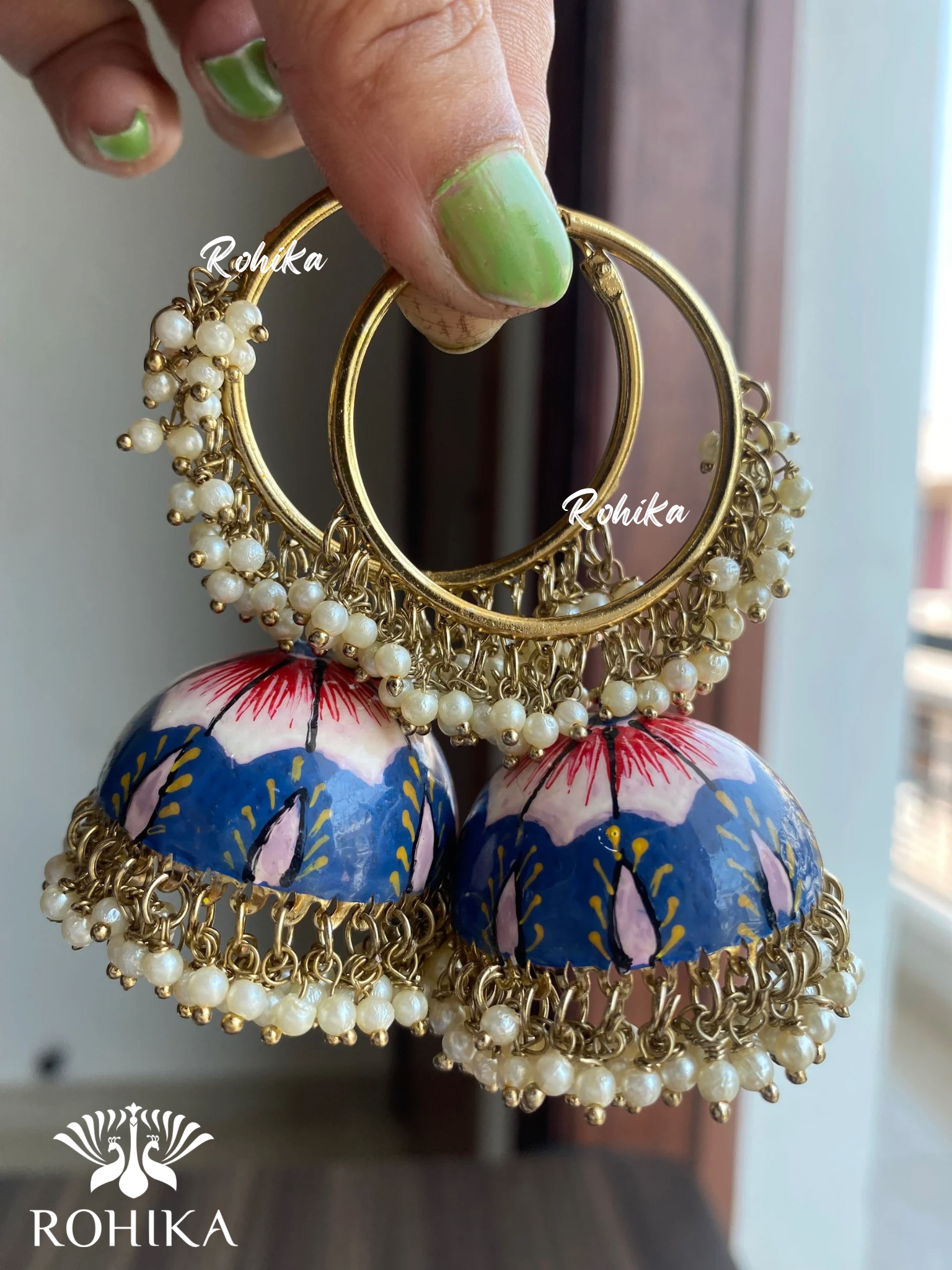 Muskan jhumka bali earrings - Navy Blue 