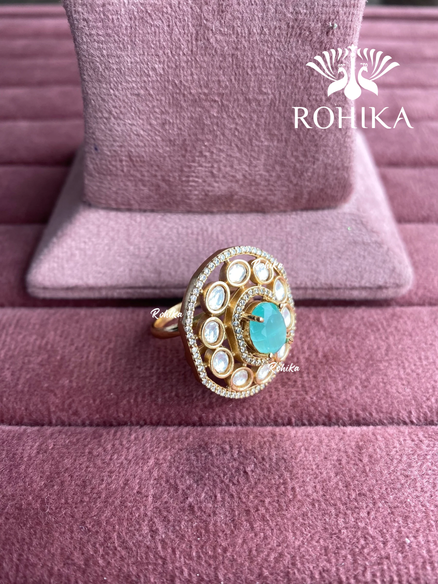 Angana polki kundan ring  (SG-026) - Mint green