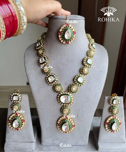 Swara polki kundan necklace set - Green