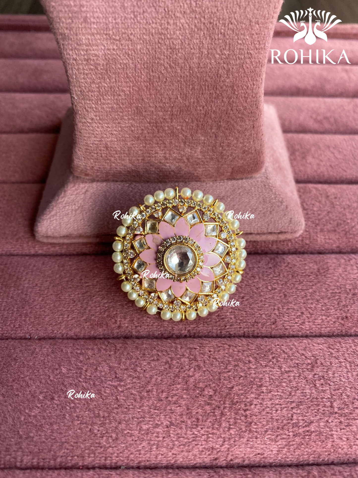 Angana polki kundan ring (SG-083) - Pink