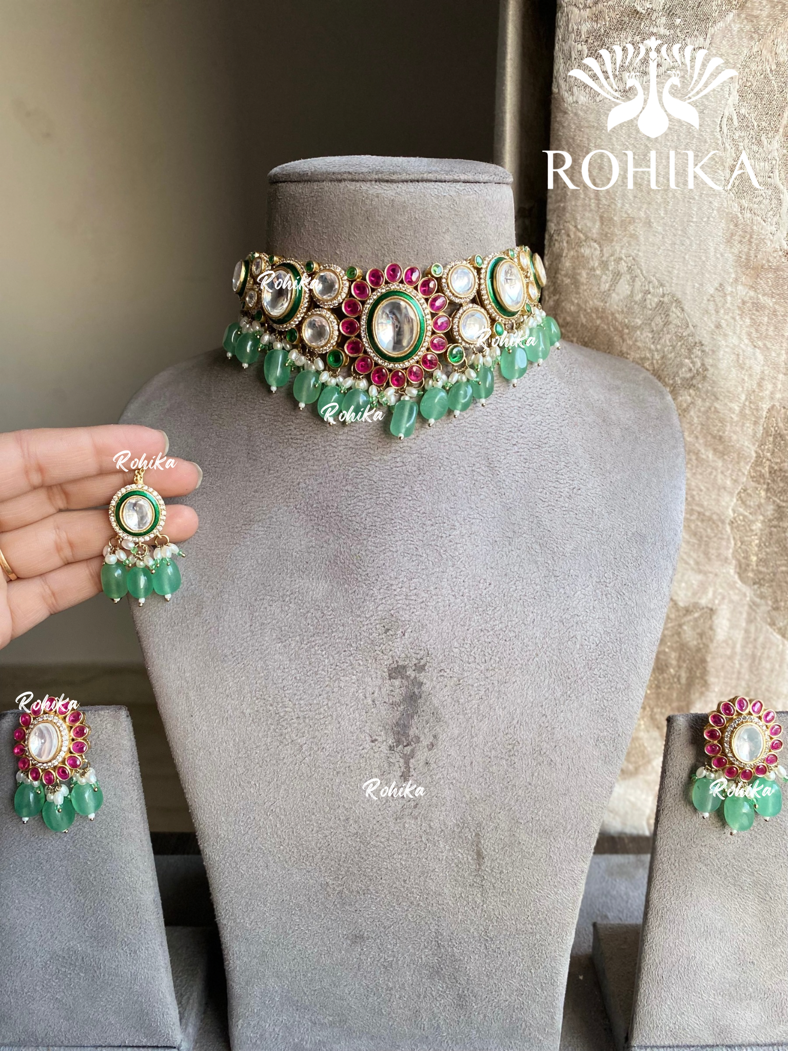 Pragya polki kundan choker set - Mint Green