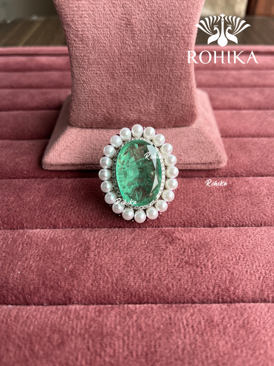 Angana polki kundan ring (SG-120) - Mint green