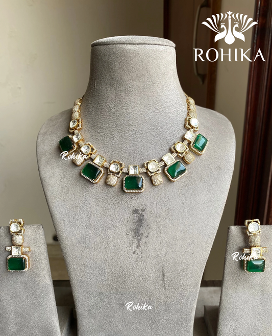 Himanshi polki kundan necklace set - Dark green