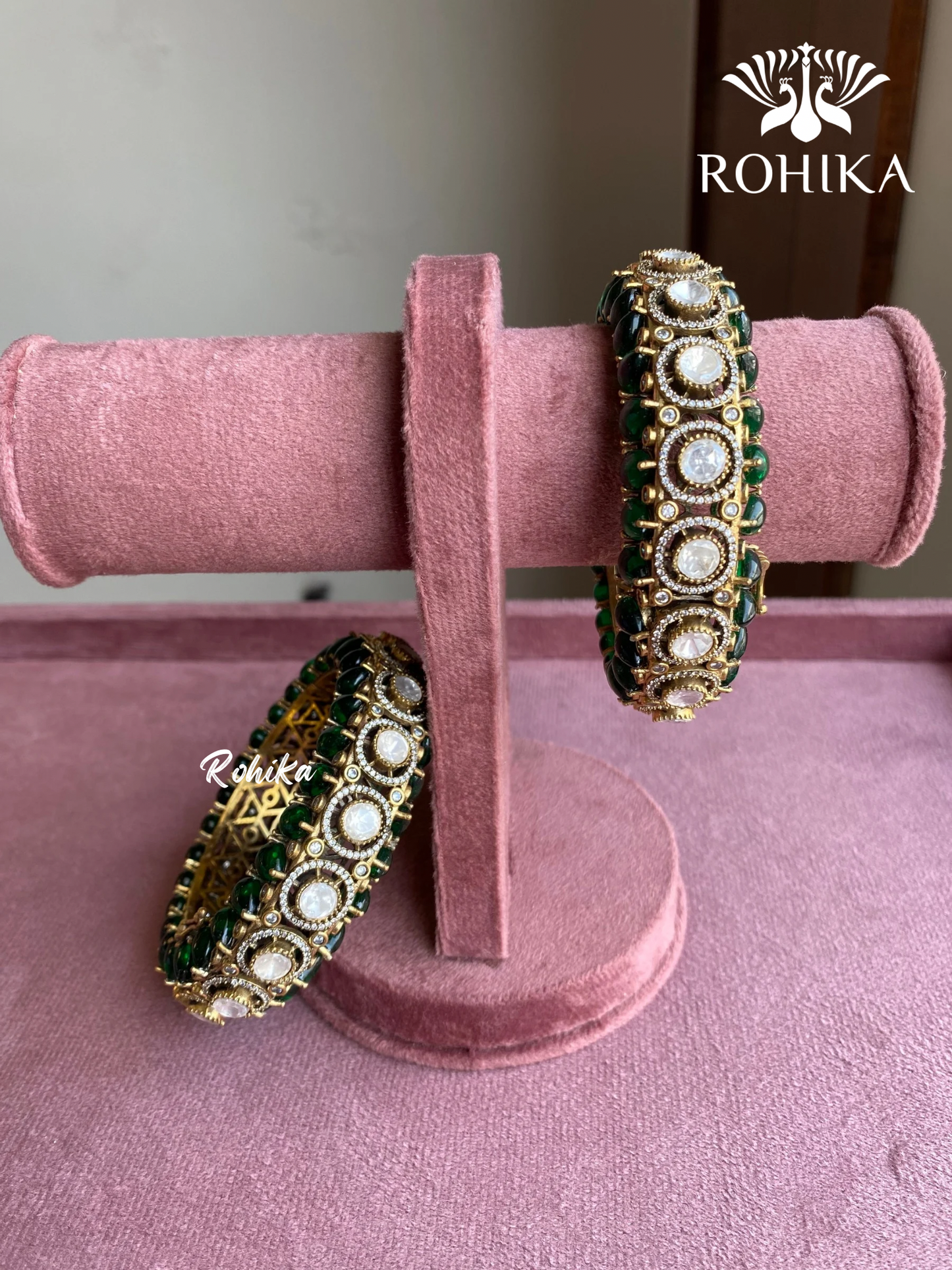 Kavi polki kundan kada/bangles - Dark green