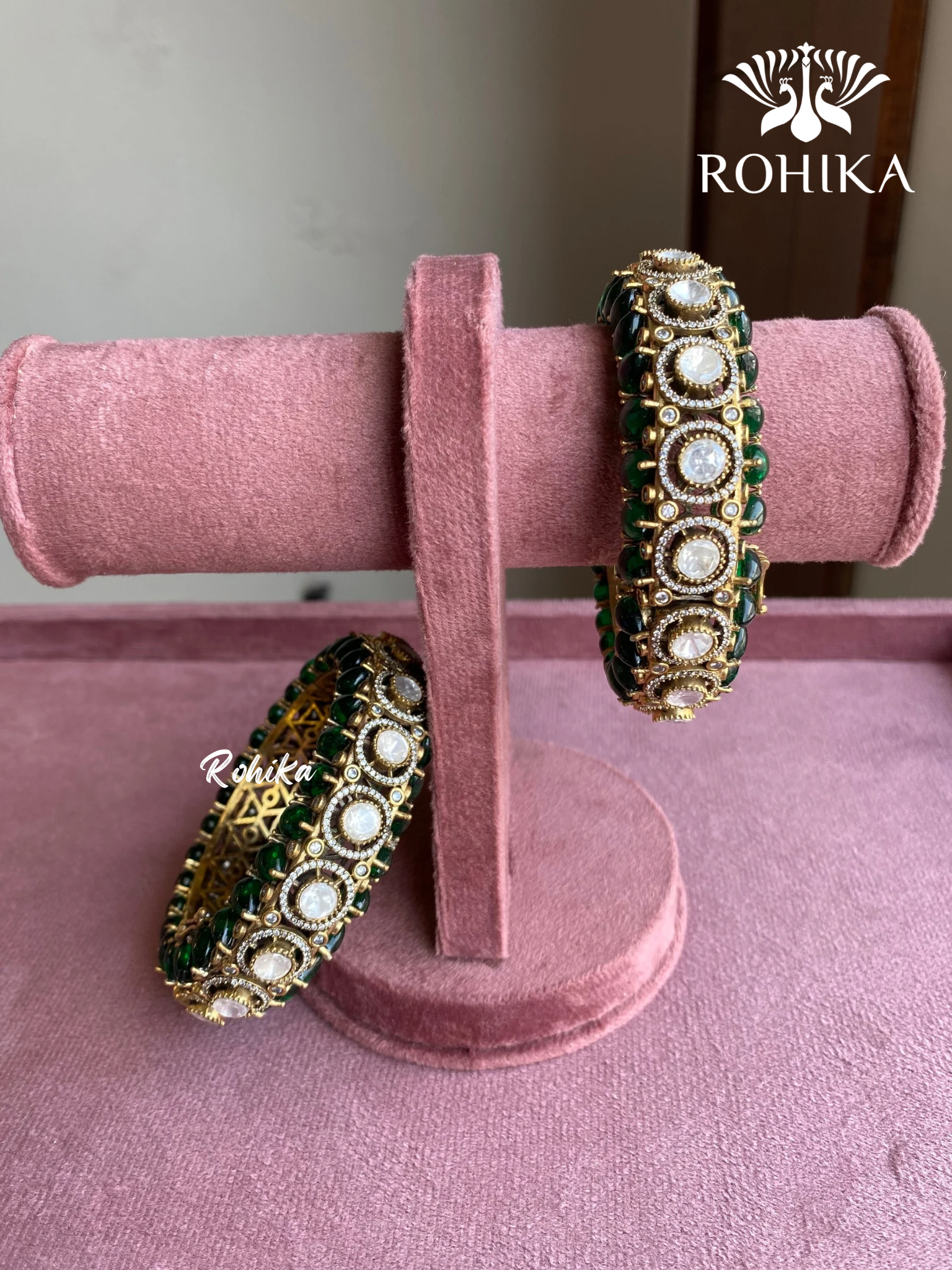 Kavi polki kundan kada/bangles - Dark green