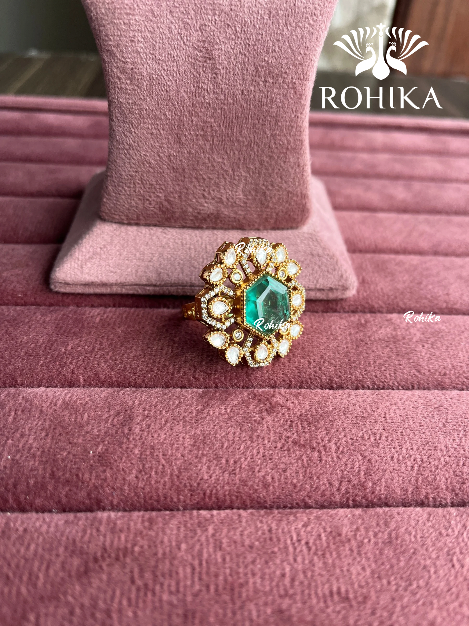 Angana polki kundan ring (SG-096) - Mint green 