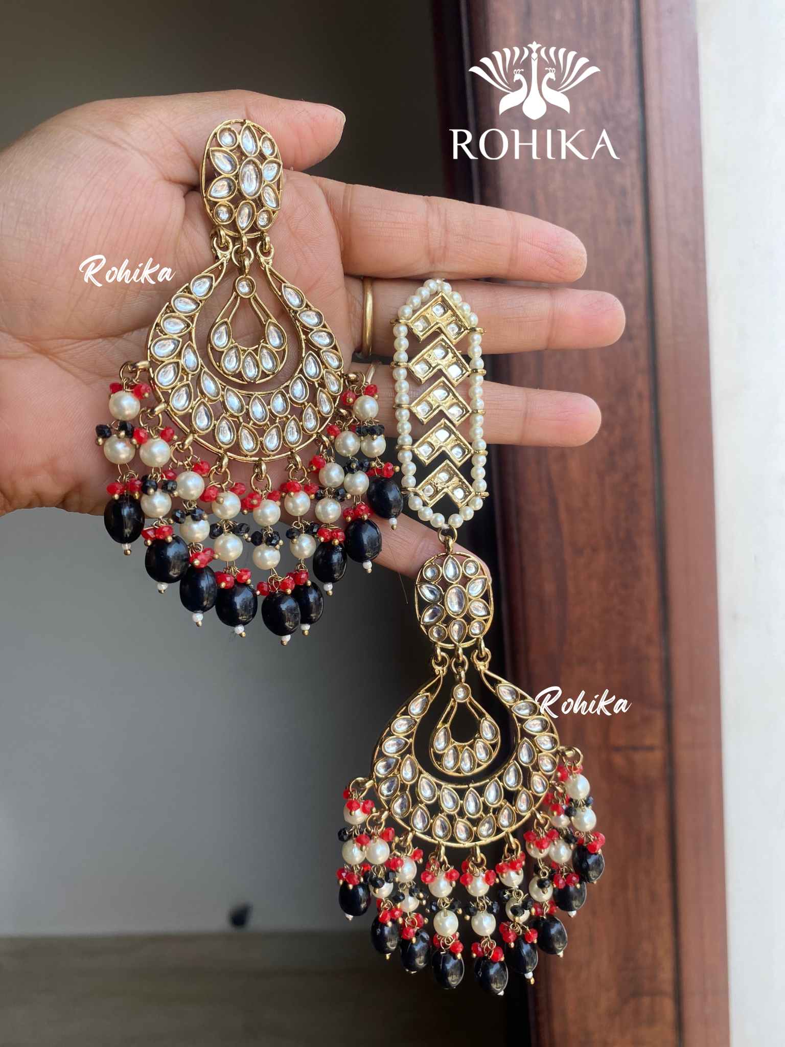 Madhur earrings and maangtikka -Black