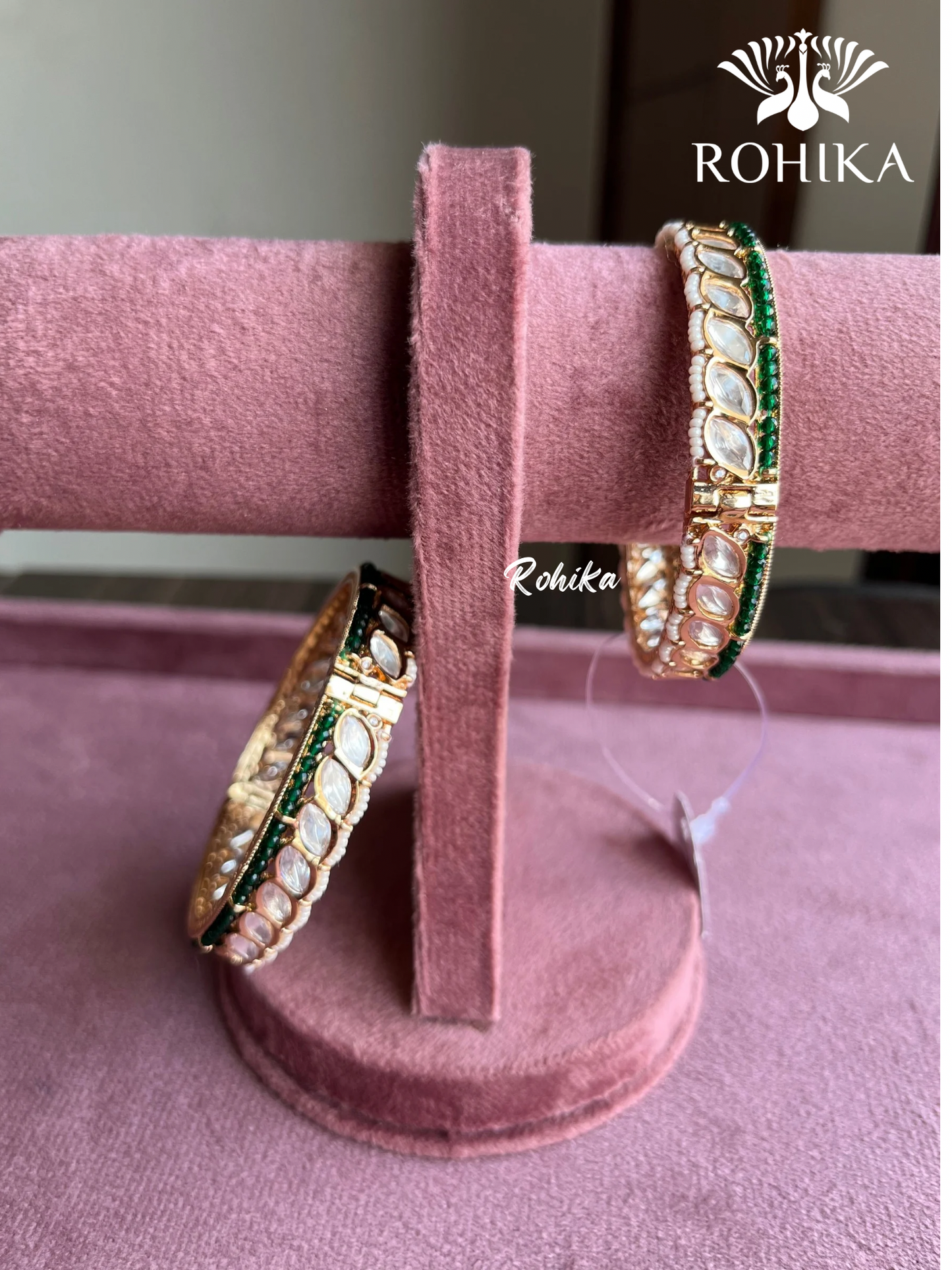 Ahan polki kundan kada/bangles - Green