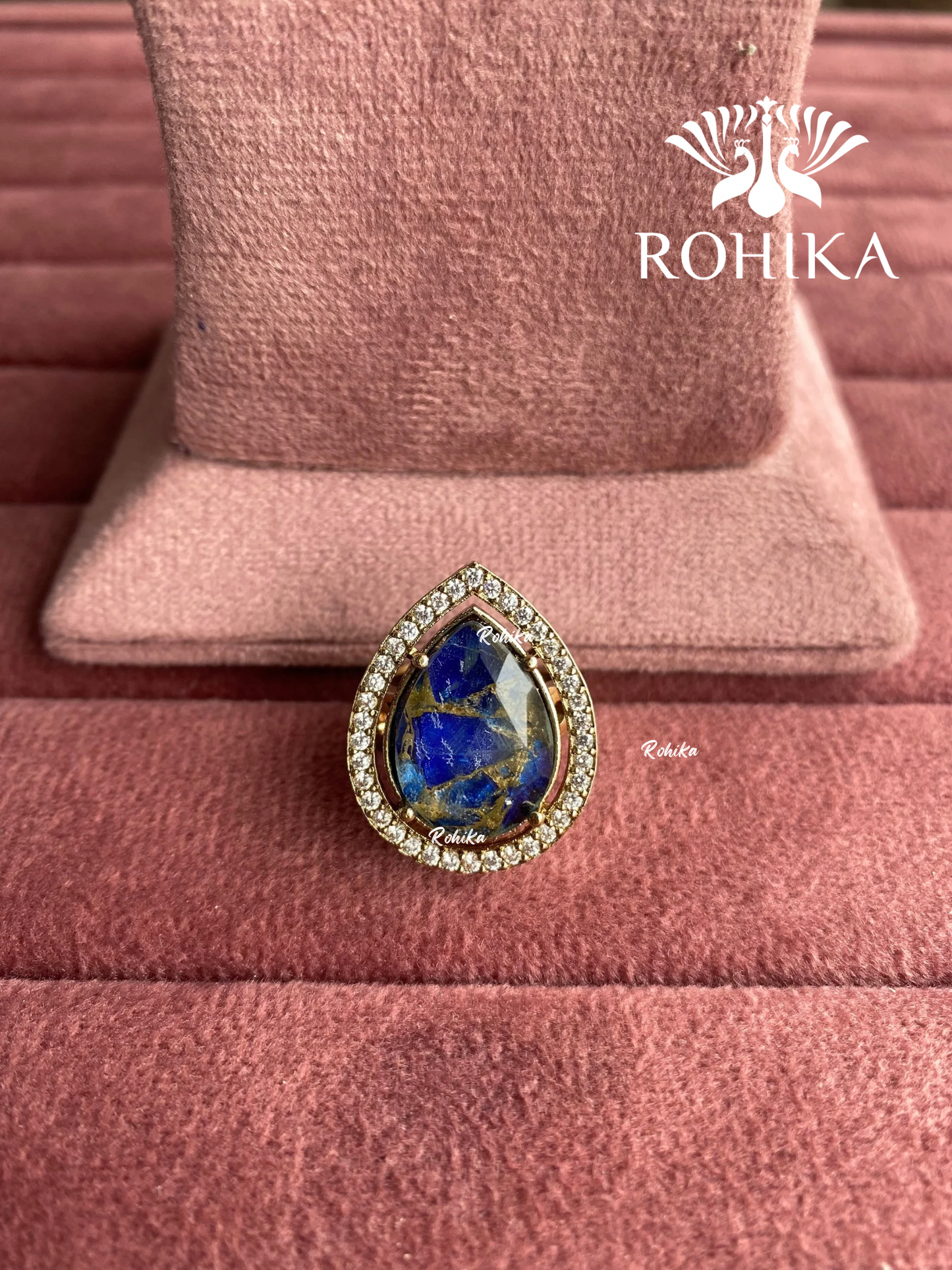 Angana polki kundan ring (SG-091) - Dark blue