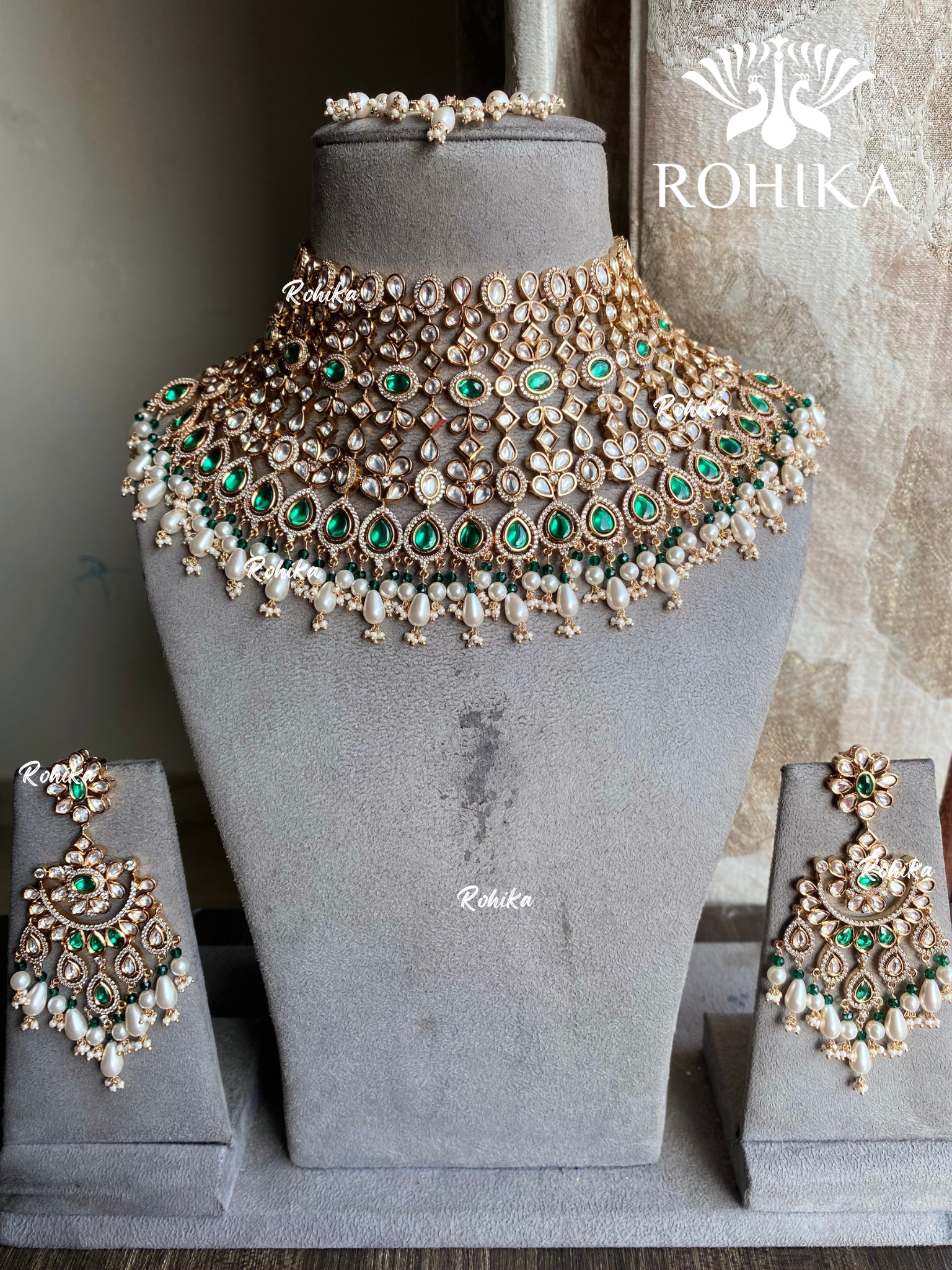 Chintan moisanite bridal necklace set - Green