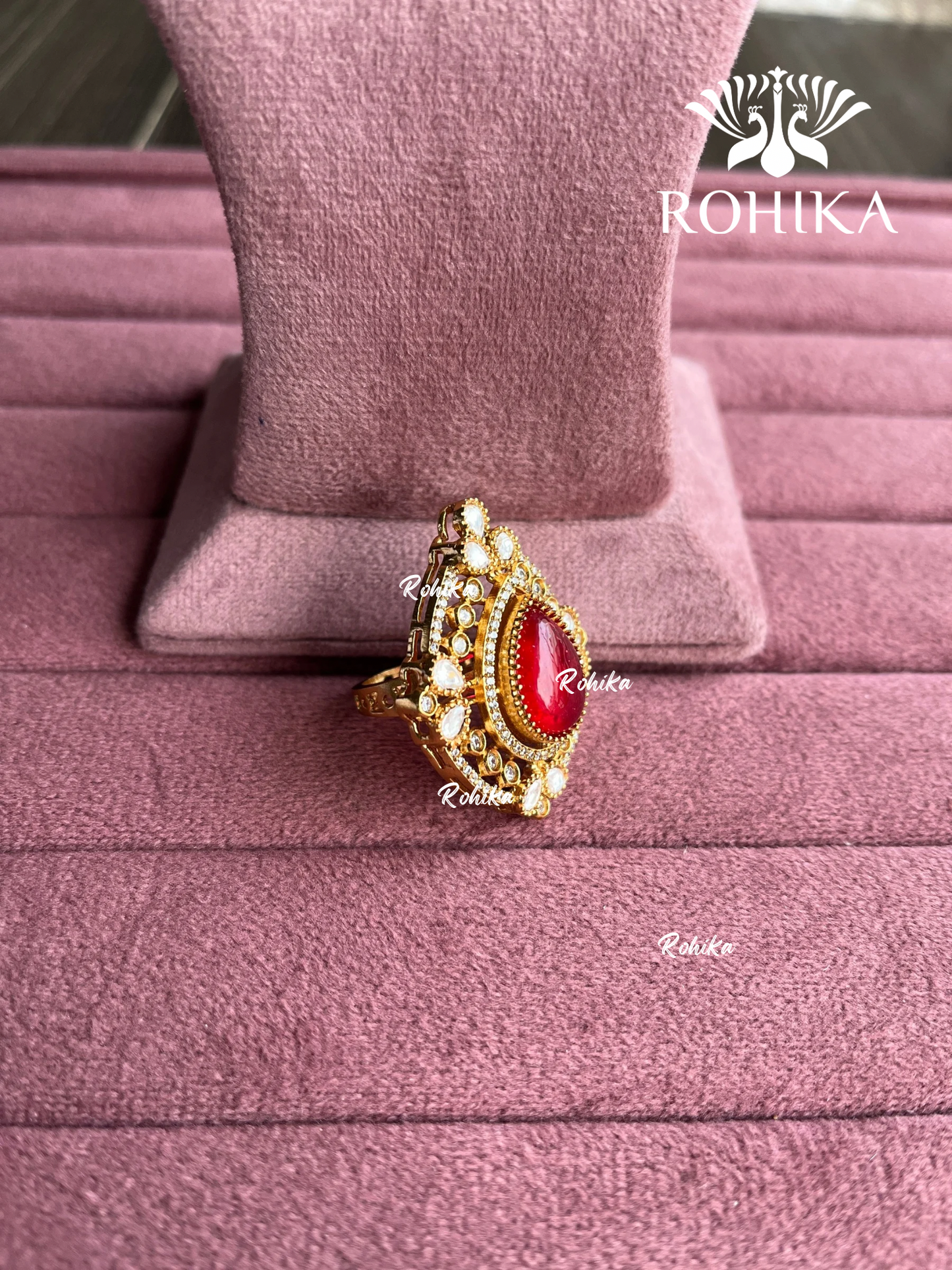 Angana polki kundan ring (SG-127) - Red