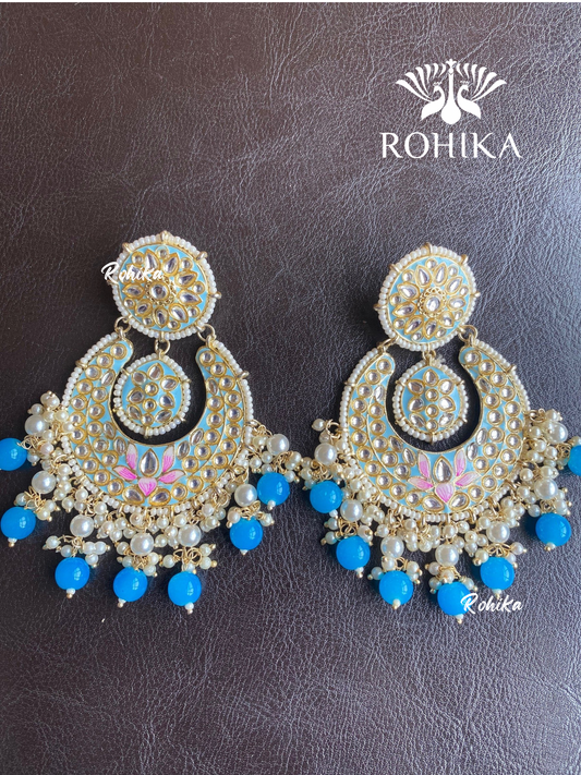 Sudha meenakari chandbali earrings - Blue