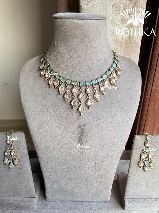 Aashi polki kundan necklace set - Mint green