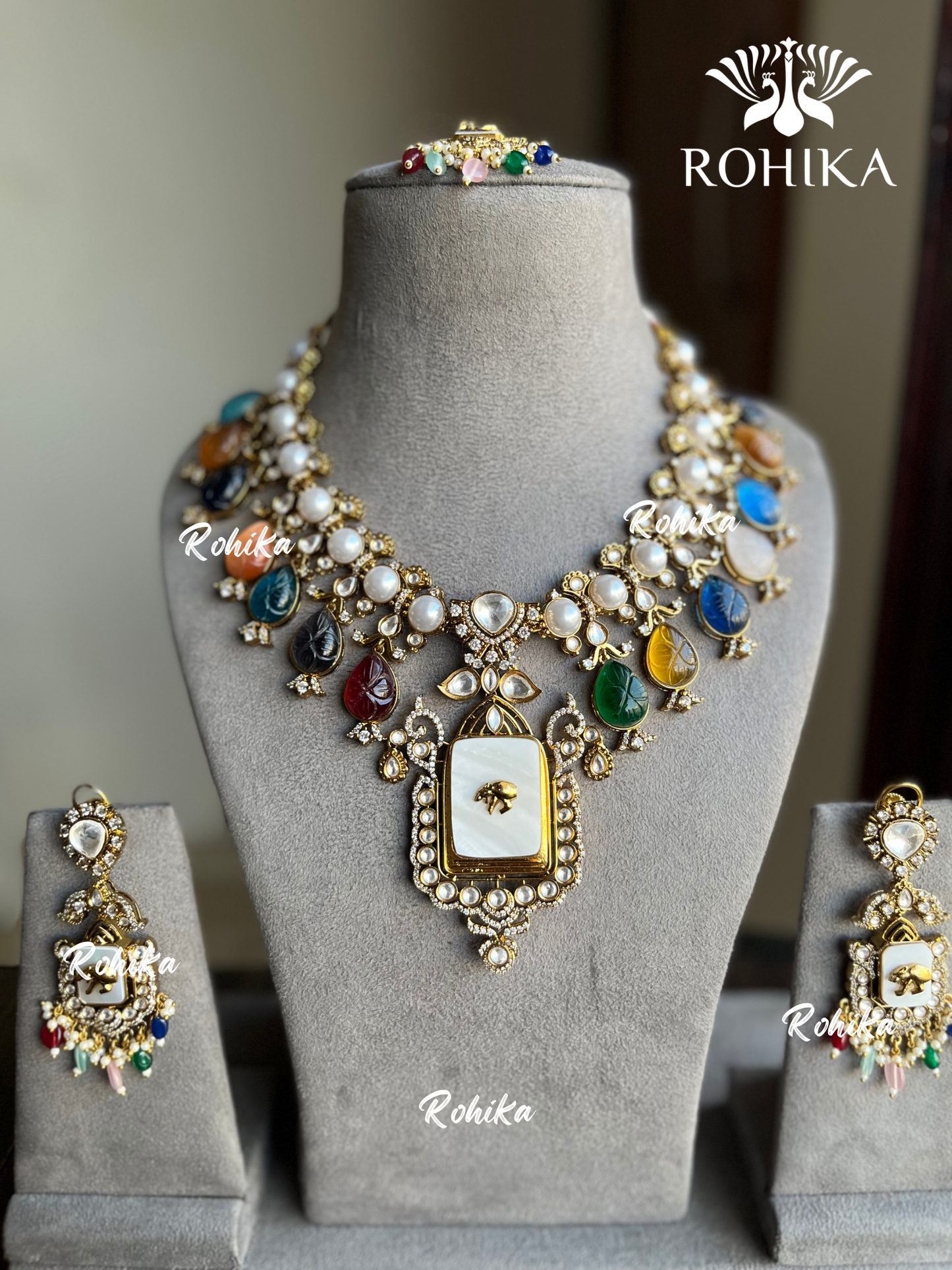 Saabya inspired polki kundan necklace set - Multi colour