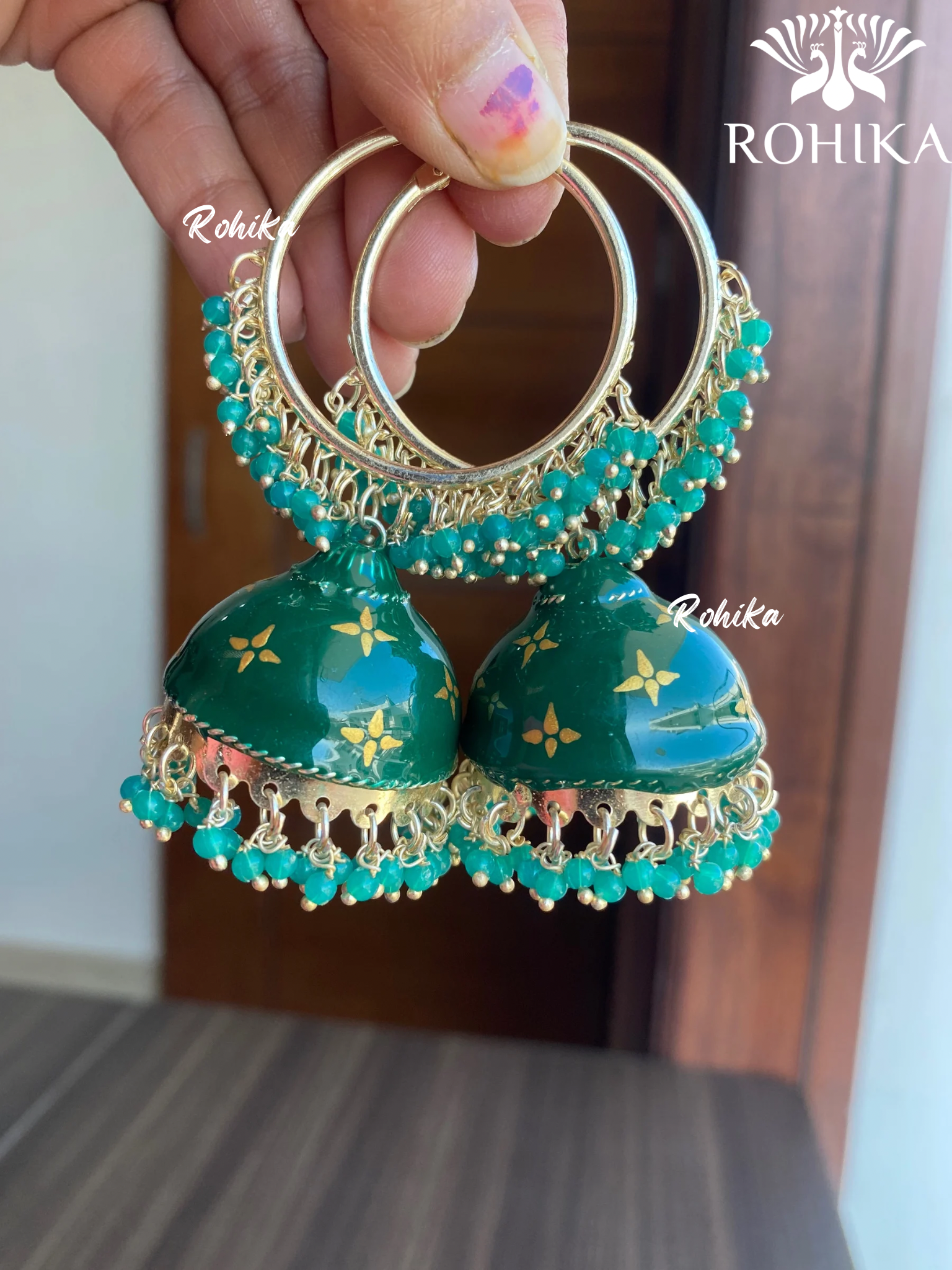 (Charu jhumka bali earrings  -Dark green