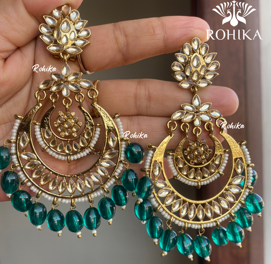 Damini kundan earrings  - Dark green