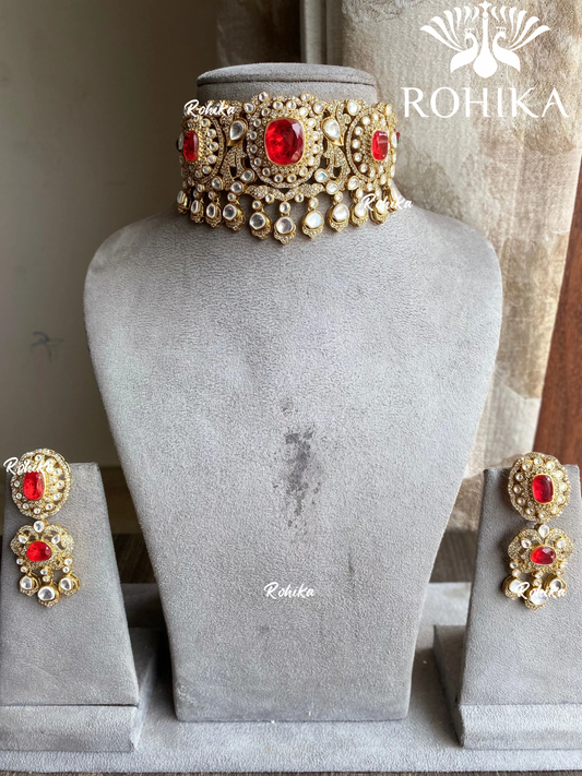 Chhya moisanite choker set - Red