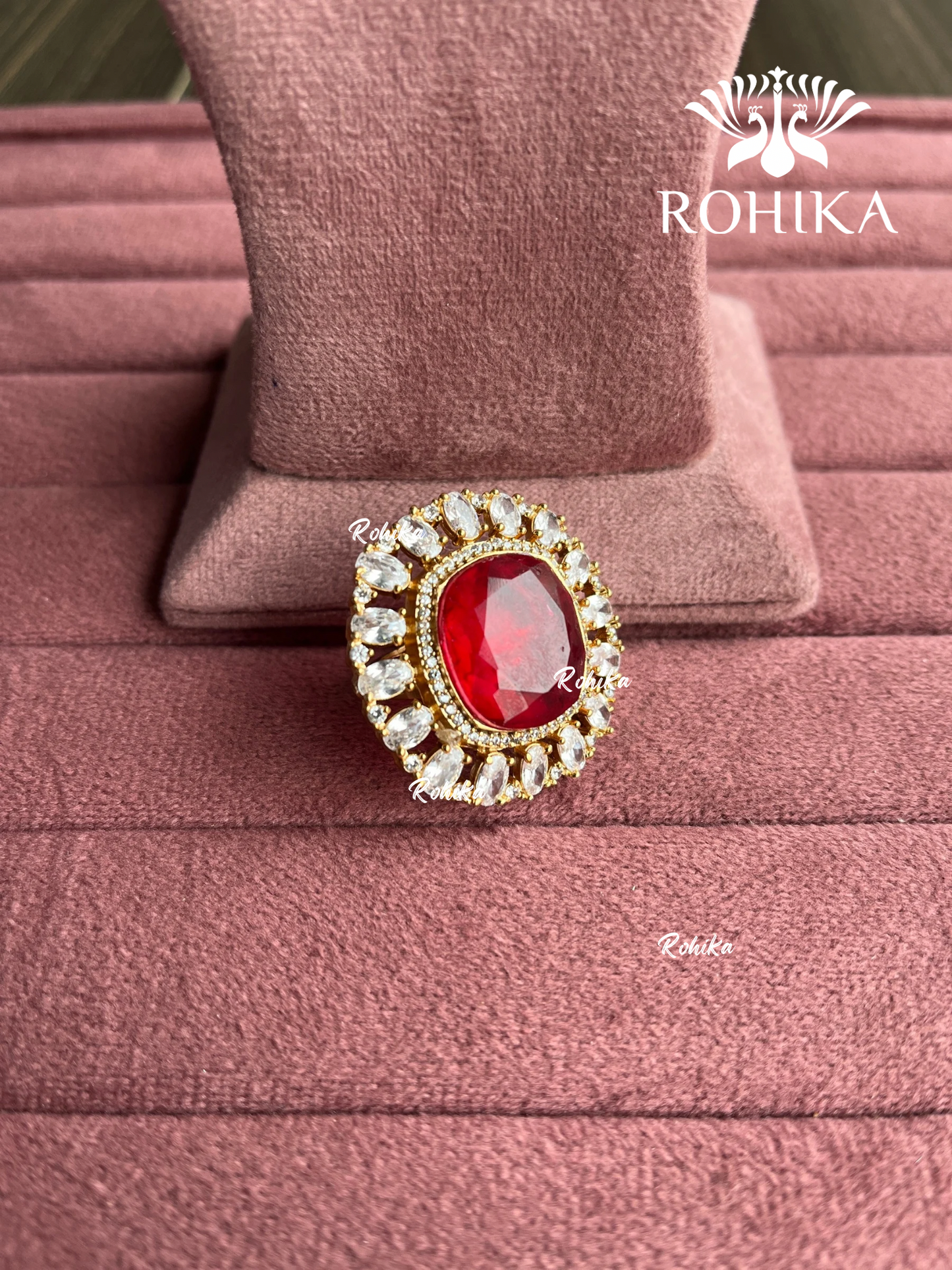 Angana polki kundan ring (SG-139) - Red