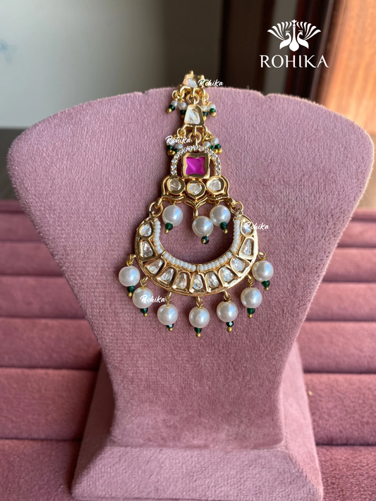 Polki kundan maangtikka (PLKM-035) - Pink & green