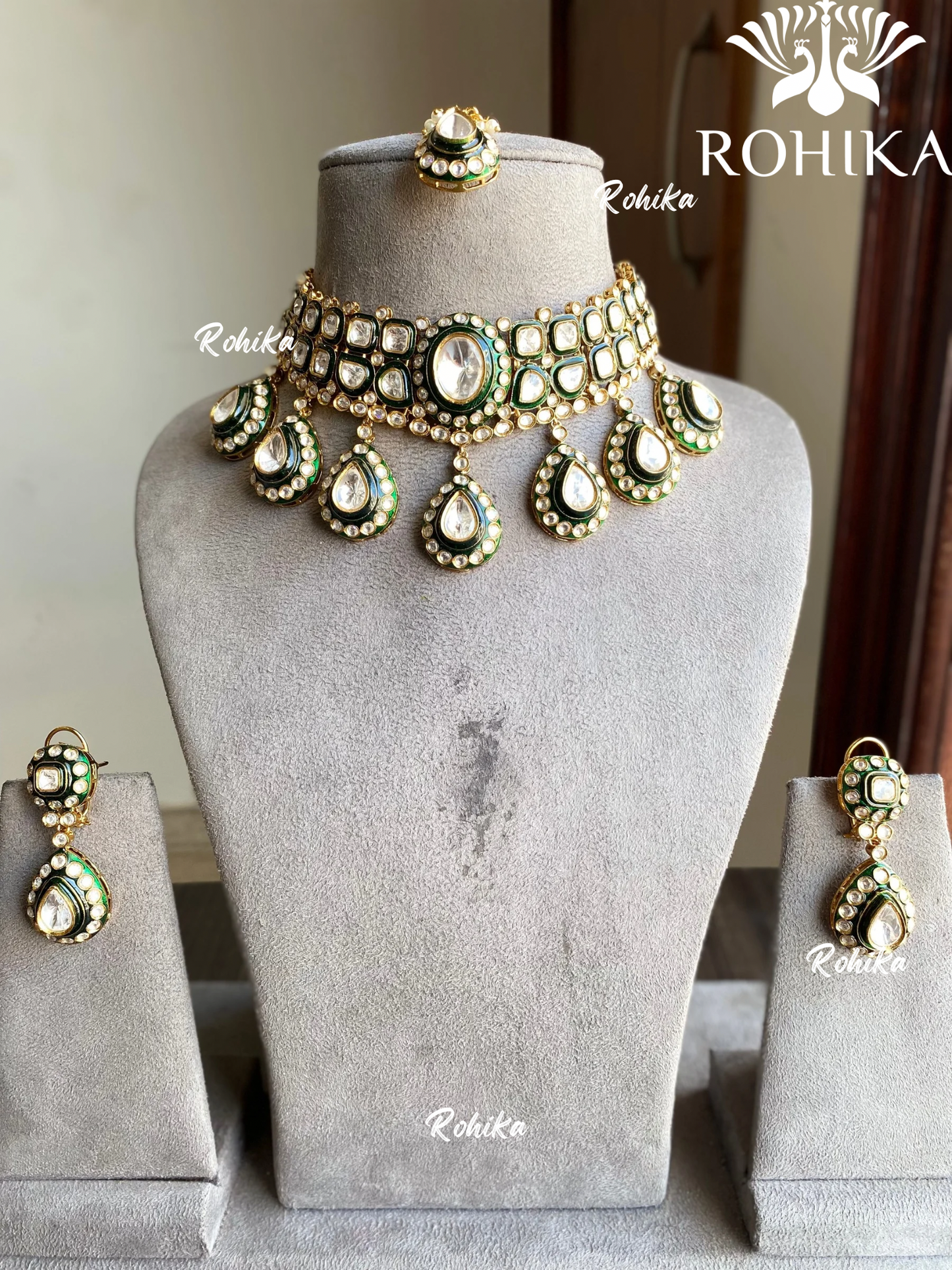 Yami kundan necklace set - Green