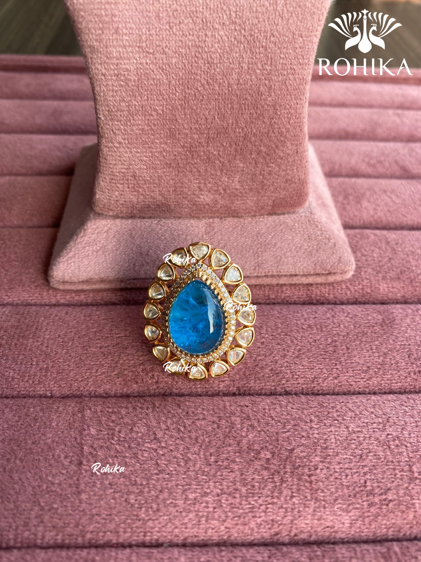 Angana polki kundan ring (SG-081) - Blue