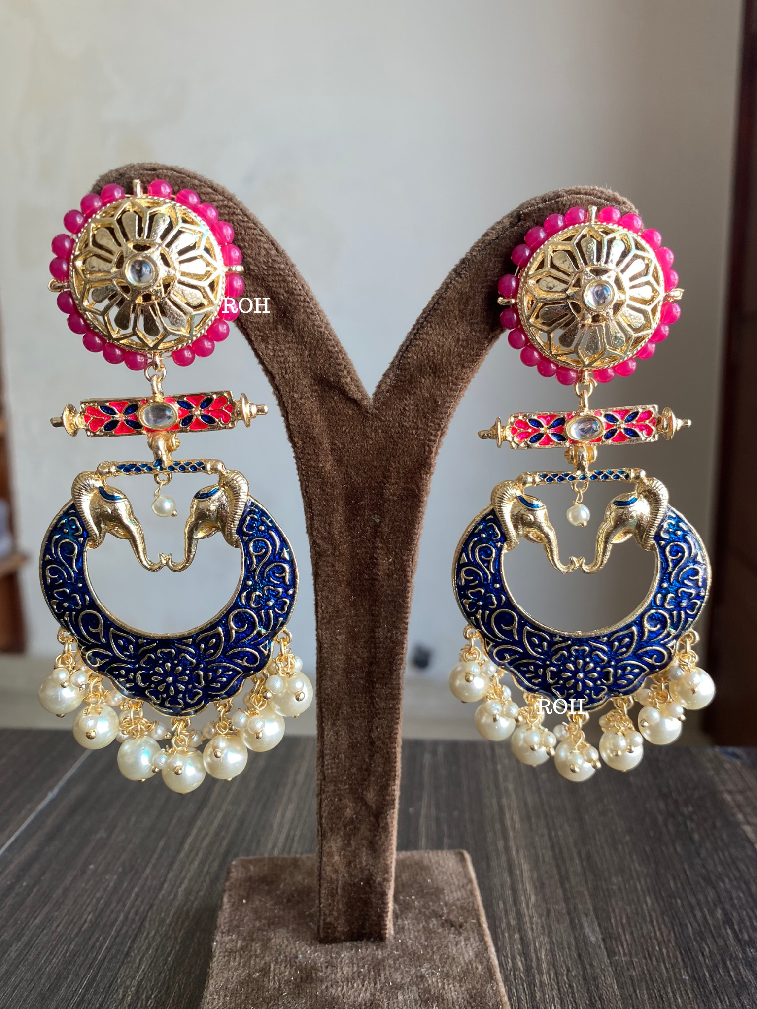 Gaja meenakari earrings - Dark Blue