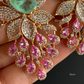 Akruti American Diamond  Earrings - Mint Green And Pink